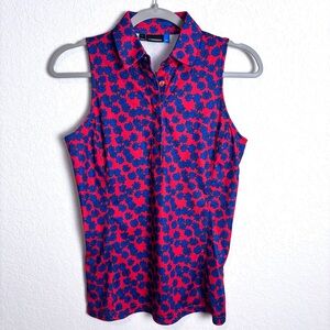 J.Lindeberg Dena Print Sleeveless Polo Red Blue Floral Women’s Small Golf Active